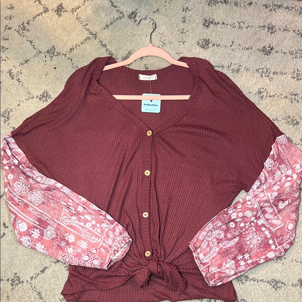NWT Waffle Casual Boho Long Sleeve Top